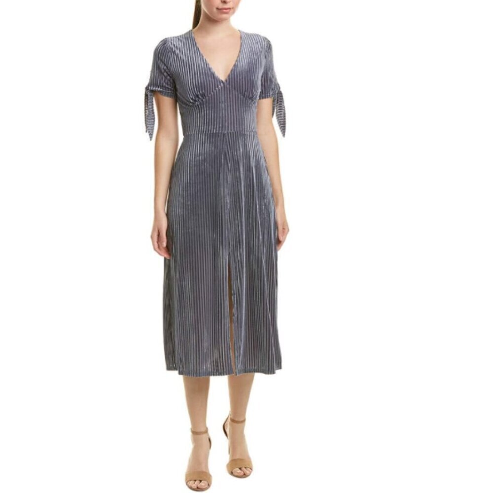 Whimsigoth Vintage Look Slate Blue Gray Short-Sleeve Midi Dress, Small